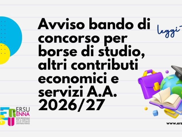 Avviso bando di concorso per borse di studio, altri contributi economici e servizi A.A. 2026/27